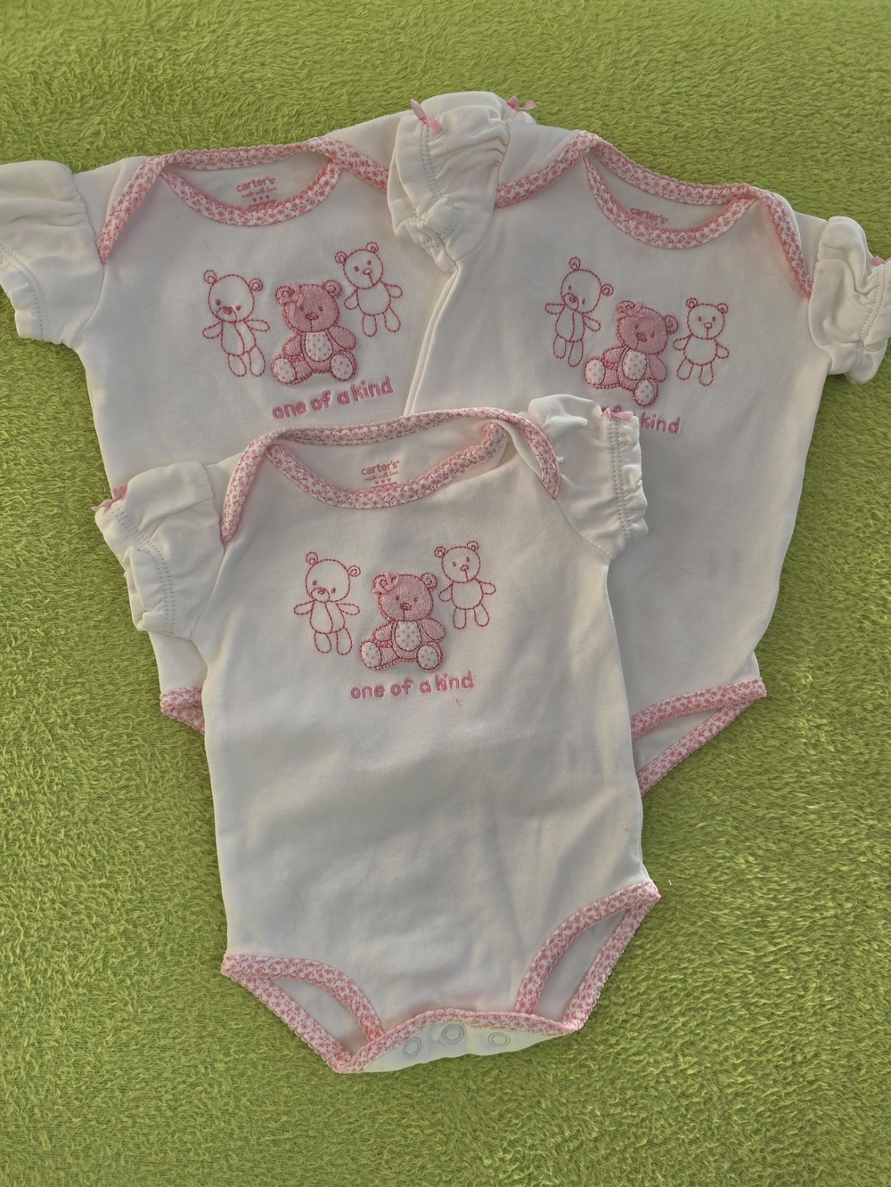 NWOT - NEWBORN Baby GIRLS - 3 X BODYSUITS - PINK TEDDY BEAR - ONE OF A KIND (Q2)